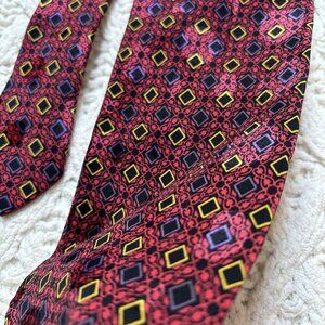 Brioni Men's Red Colorful Geometric Silk Neck Tie‎